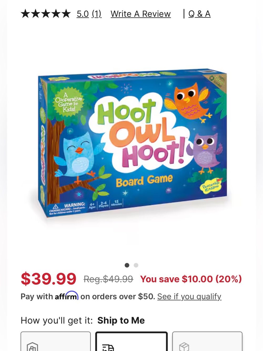 Hoot Owl Hoot! Cooperative Board Game - Blue